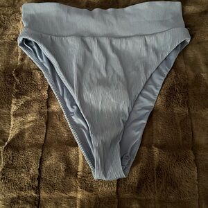 Aerie Ribbed Cheeky High Cut Bikini Bottoms in Blue